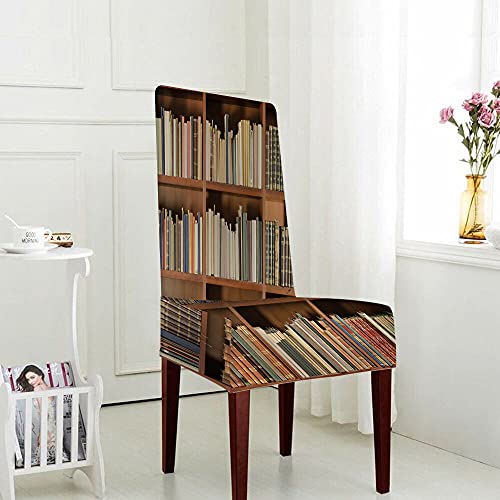 Wondertify Library Chair Covers For Dining Room Old Book Collection Brown Shelf Stretch Slipcovers Chair Protector Decor For Home And Banquet Multicolor #TOP2
