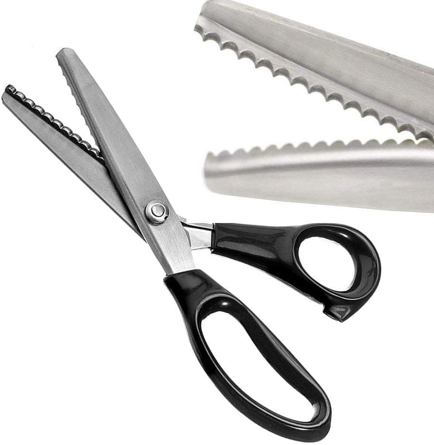 Pinking Shears for Fabric, Stainless Steel Handled Professional Dressmaking Sewing Scissors Zig Zag Fabric Craft Scissors (scalloped 5mm)