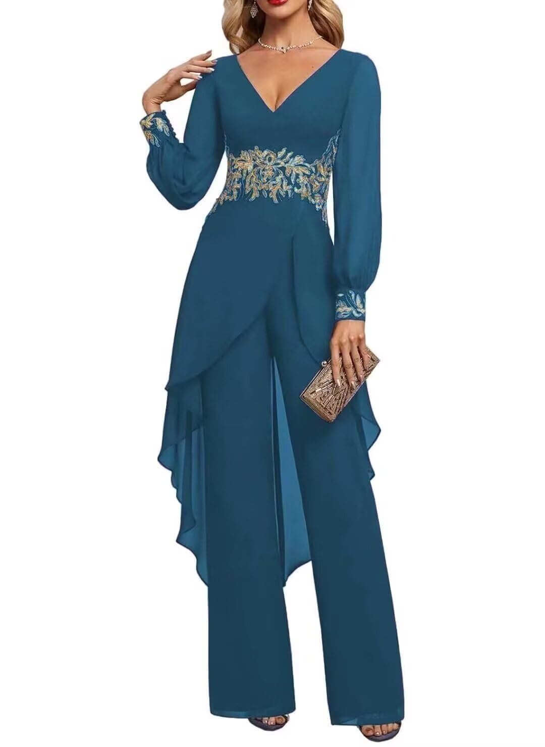 Mother of The Bride Pant Suits 2 Pieces Chiffon Wedding Outfit for Women Dressy Formal Dresses