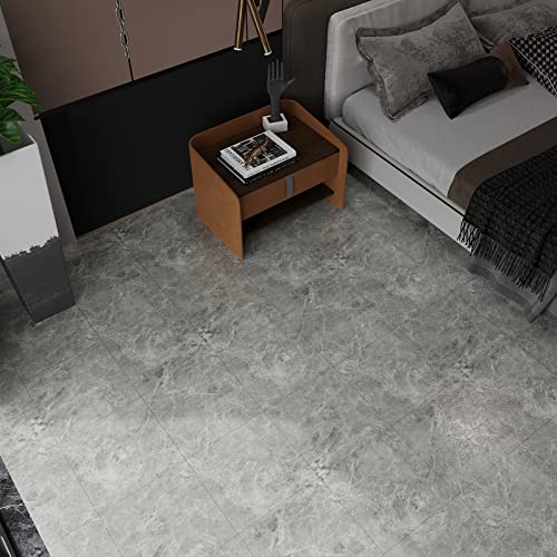 Veelike 4 Pack Peel And Stick Floor Tile Grey Marble Vinyl Floor Tiles 12''X12'' Waterproof Removable Self Adhesive Grey Stick On Floor Tiles Peel And Stick For Kitchen Bathroom Bedroom Home Gym #TOP3