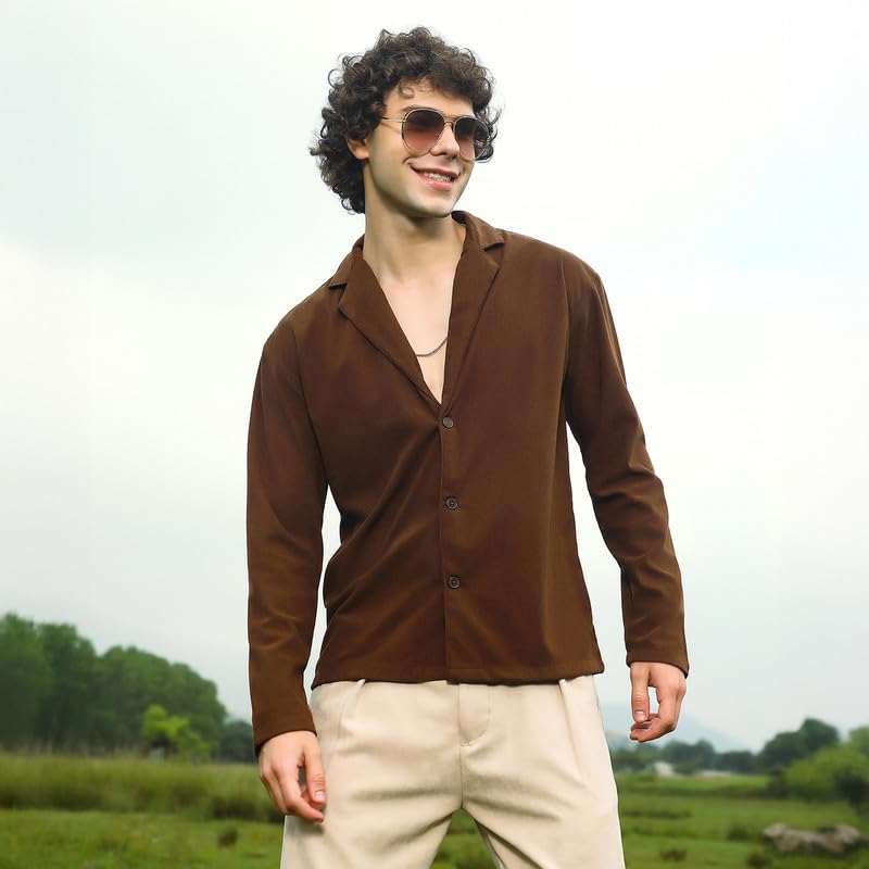 Campus Sutra Men's Polyester Oversized Fit Casual Wear | Spread Collar | Short Regular Sleeves | Button Closure | Oversized Shirt Crafted with Comfort Fit for Everyday Wear