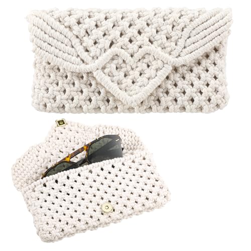 Image of Tellegloww Boho Macrame Sunglass Eyeglass Glasses Case for Women Lady Girls, Soft Woven Sunglasses Holder Large Cute Glasses Pouch Bag Makeup Bag for Travelling