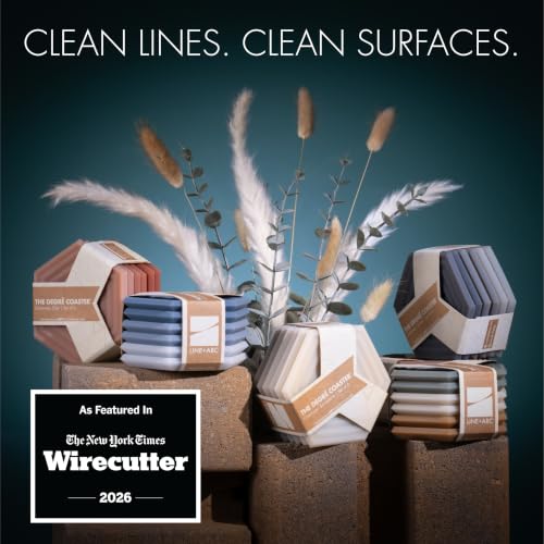 Image of LINE+ARC Extra Thick Silicone Coasters (As Featured in NYT WireCutter, 2026). Waterproof Anti-Stain Dishwasher-Safe Original Degre Coasters (Set of 6, Clay) Outdoor Rubber Mid-Century Modern