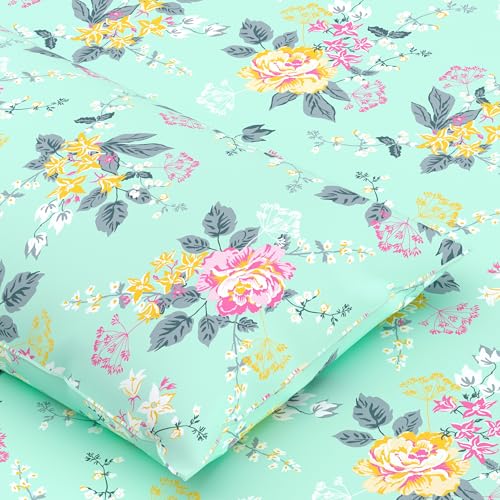 Image of Home Ecstasy 100% Cotton Single Bedsheet with 1 Pillow Cover - (Size 59 x 87 inches, 140 TC, Colour - Seagreen: Sea Foam)