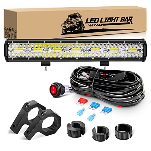GOOACC 20Inch 420W Triple Row Led Light Bar Spot Flood Combo Driving Lighting Mounting Bracket Horizontal Bar Tube Working Light with 16AWG Wiring Harness for Truck Golf Cart Boat, 2 Years Warranty