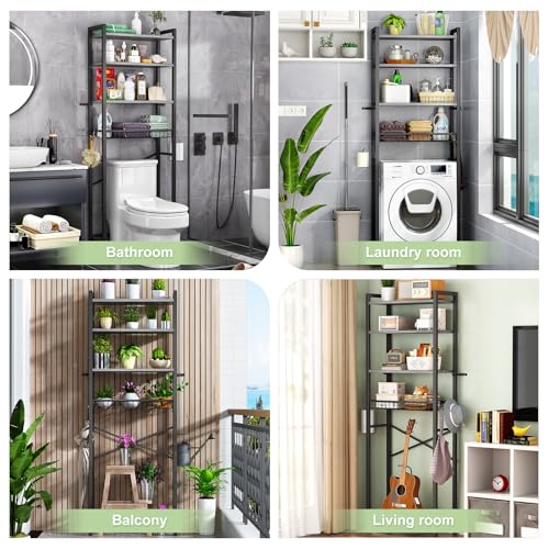 Image of Kalrin Over-The-Toilet Storage Rack, 4-Tier Bathroom Organizer Shelf Over Toilet with Adjustable Shelf and Basket, Freestanding Space Saver Bathroom Shelves Above Toilet for Room (Pure Gray)