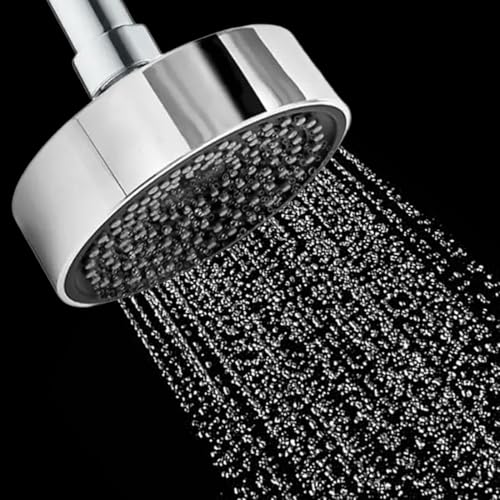 Image of HOUZA Round Shower Head for Bathroom | 4 Inch Single Flow Overhead Shower without Arm | Adjustable Bathroom Shower with Even Water Flow & Rust Resistant | Anti-Clog Silicone Nozzles for Wall Mounting