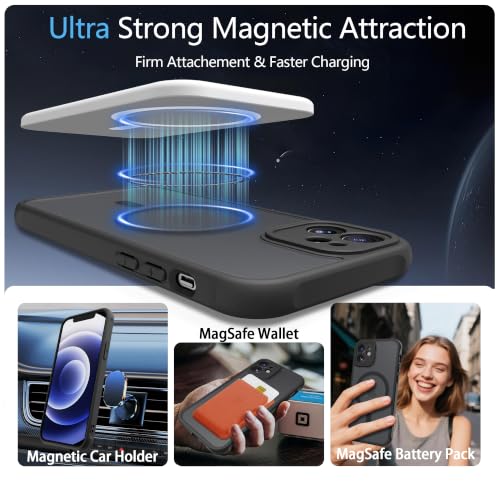 Image of for iPhone 12 Case [Compatible with Magsafe] Translucent Matte Phone Cover, [10 FT Military Grade Drop Protection] Slim Durable Shockproof Protective Bumper (Black Magnetic, iPhone 12)