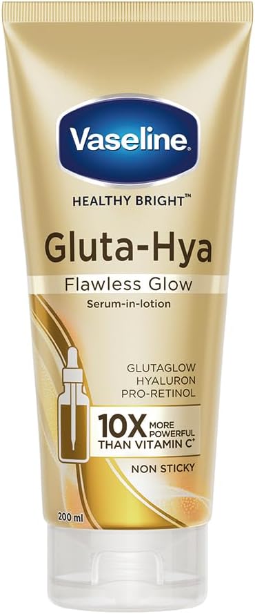 Vaseline Gluta-Hya Flawless Glow Lotion for Face & Body | Gives Brighter Skin | Glutathione & Pro-Retinol Infused Moisturizer, 200ml