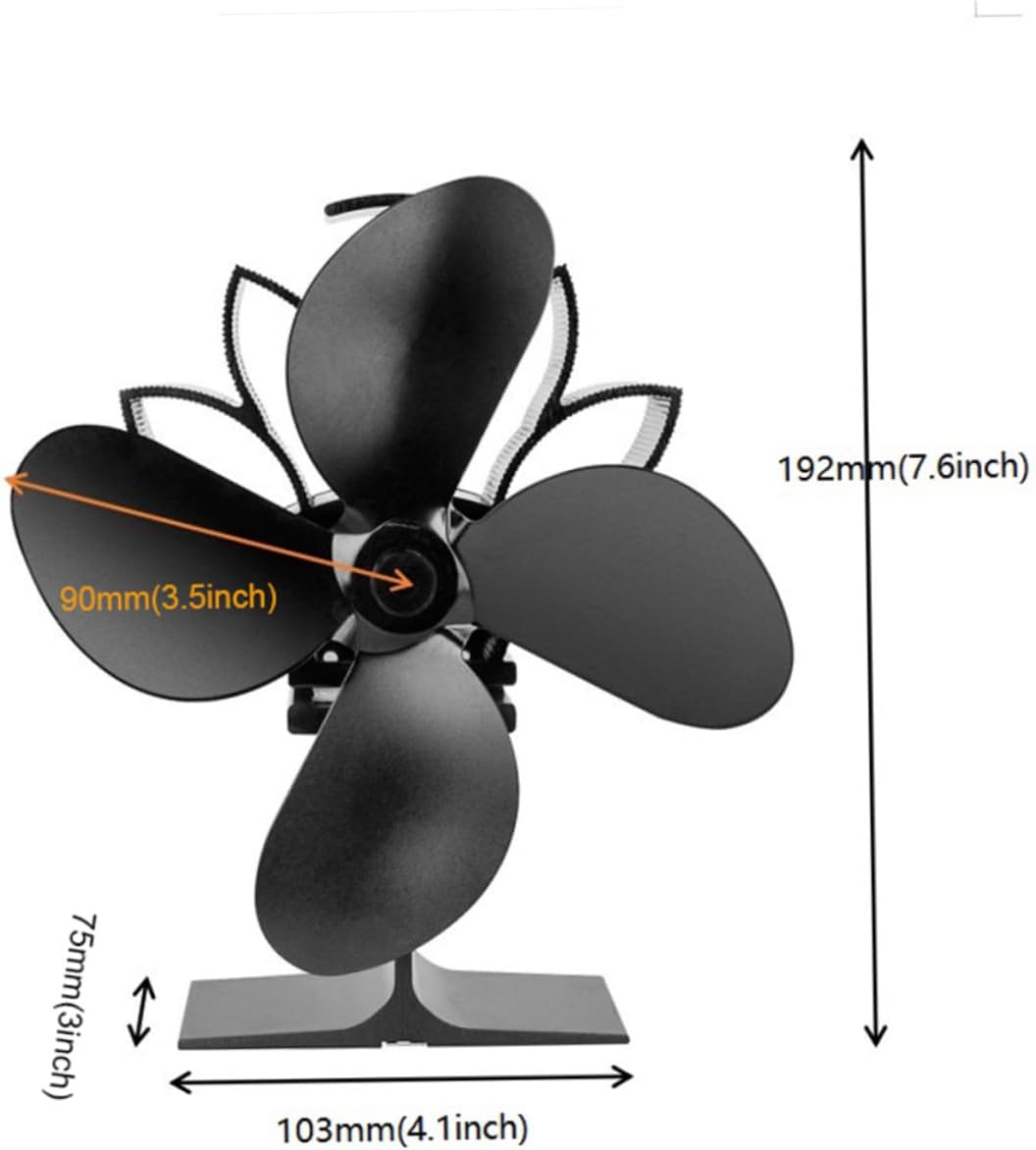 Cabilock Heat Powered Fireplace Fan Black Heat Resistant Warm Air Stove Fan with Overheat Protection Quiet Non Electric Wood Stove for Efficient Warming