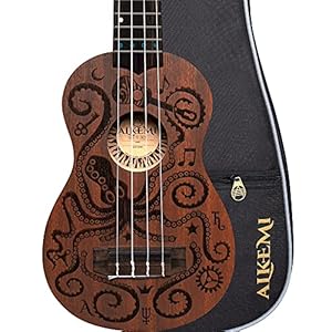 Alkemi Ukulele 21″ Soprano Etched Octopus All Mahogany with Gigbag