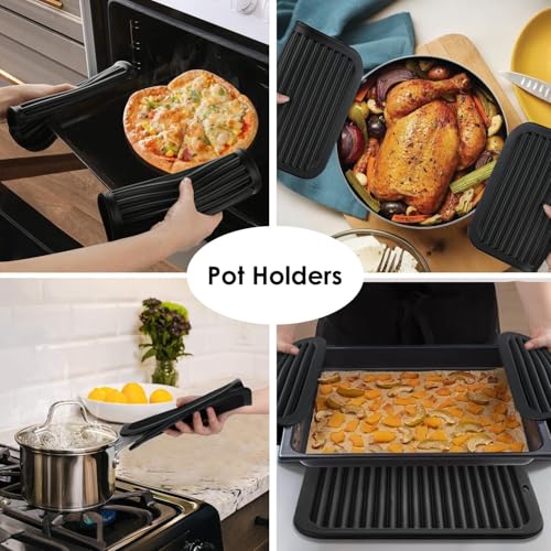 Image of Silicone Trivets for Hot Pots and Pans, 4 Pack Heat Resistant Pot Holders for kitchen, Large Silicone Trivet Mat for Hot Dishes, Black Hot Pads for Kitchen Counter, Hot Mats Spoon Rest, 9 * 12 Inches