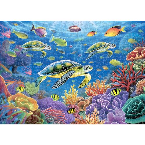 PICKFORU Ocean Puzzle 1000 Pieces, Sea Turtle Puzzles for Adults Fish, Colorful Marine Life Jigsaw Puzzles Beach Scene