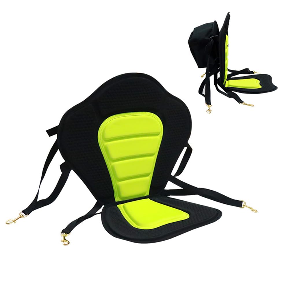Asiento de kayak de EVA verde ajustable con bolsa de almacenamiento opcional, diseño ergonómico, 50,5 x 45 x 30,5 cm, 1000 g/1150 g