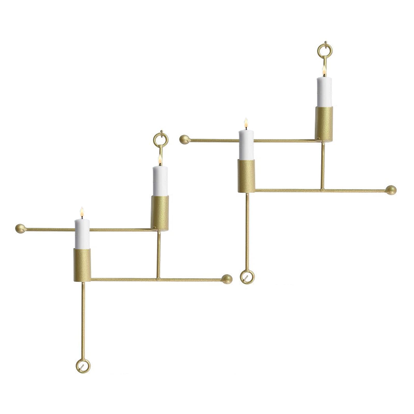 BOOMLATU Set of 2 Wall Pillar Candle Sconce Metal Simple lines Candle Holder Sconce Home Decor Living Room Wedding Coffee Bar with 4 Nails (Gold)