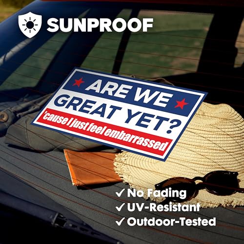 Image of are We Great Yet Cause I Just Feel Embarrassed - 5-Pack Large Thick Vinyl Bumper Stickers - Funny Political Quote Decals - Waterproof Liberal Satire for Car, Laptop, Window (Classic Style)
