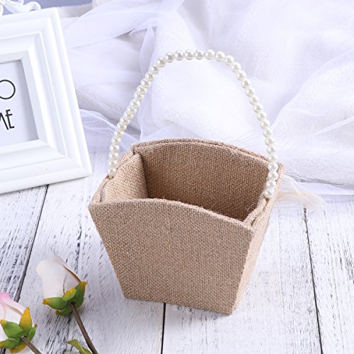 Ultnice Wedding Flower Girl Basket With White Pearl Ribbon Flower #TOP4