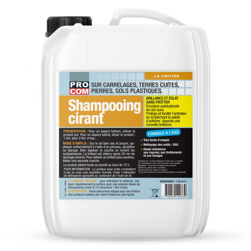 PRO COM Shampooing cirant pour carrelage, pierres naturelles, terres cuites, marbres, grés 5 litres