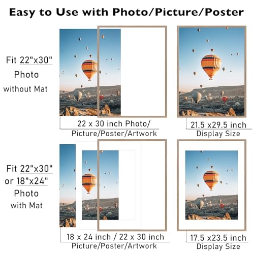 Image of JCJMY 22x30 Picture Frame with 18x24 Mat, Display Photo 18x24 with Mat or 22 x 30 Without Mat, Wall Hanging Large 22 by 30 Poster Frame with Plexiglass, Rustic Brown