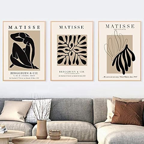 SHKJ Matisse Abstract Painting Minimal Illustration Wall Art Canvas Prints Vintage Poster Beige Wall Pictures Home Decor 60x80cm/23.6"x31.5"X3 Noframe Cover