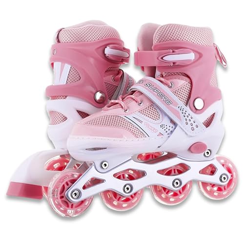 SGM 2088-C Children Roller Skates, Roller Skates with PU Wheel Aluminum Body, in-Line Skates with Size Adjustable For Beginners Kids Christmas and New Year Gifts (Pink, Small)