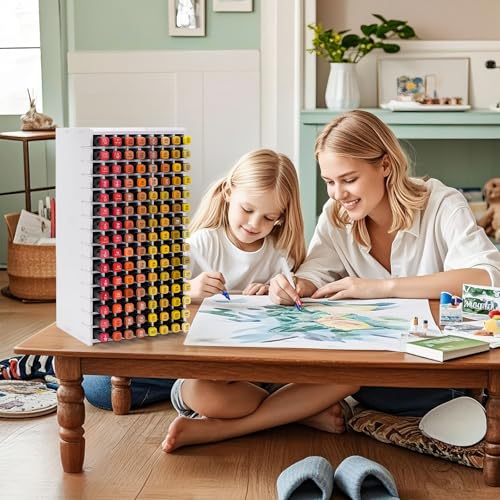 Image of SANFURNEY Art Marker Storage Rack for 120 Markers, Watercolour Brushes Pens Color Pencils Organizer Holder for Desk Christmas