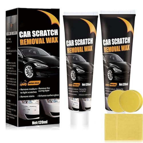 2pcs Scratch Remover Kit for Cars,Car Scratch Removal Wax for Deep Scratches,Car Polishing Auto Scratches Repair Paste,Vehicles Paint Scratch Repair Kit with Wipes and Sponges (2 * 120ml)