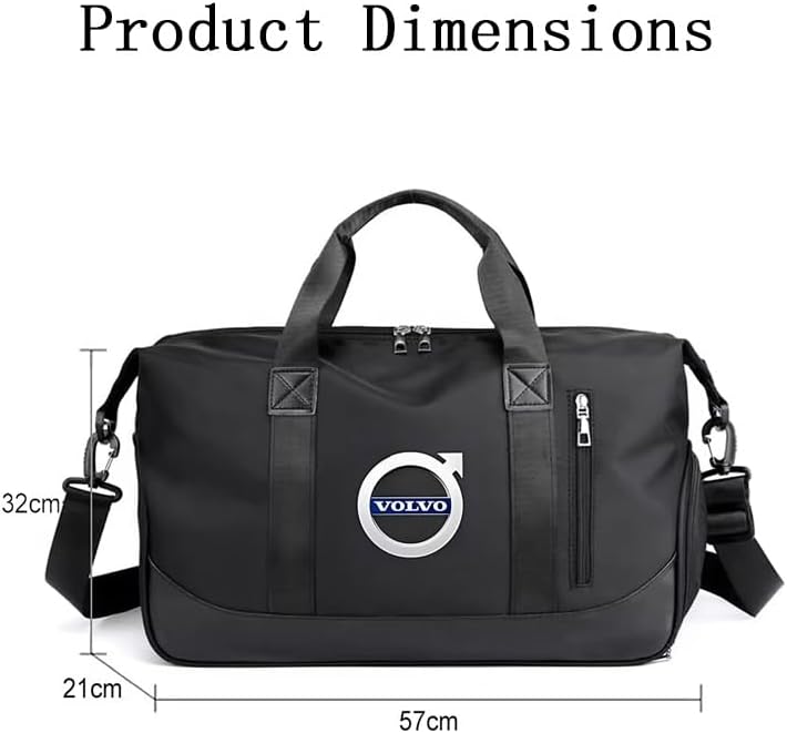 Diagram showing the dimensions of the duffel bag in centimeters