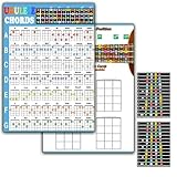 Deaploe Ukulele Chord Charts, 2 Pack with Finger Position Illustrations, A4 Size, Paper, Matte Finish, Includes 2 Fretboard Stickers (Ukulele)