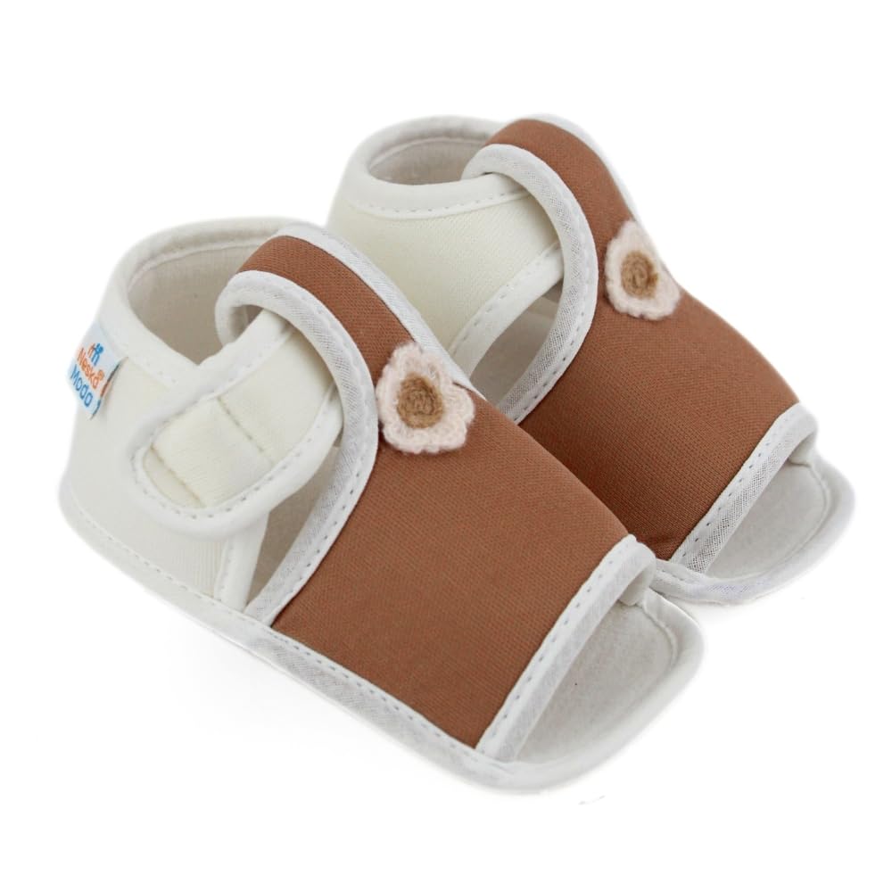 neska moda 6 To 12 Months Baby Girls Skin-friendly Cotton Floral Brown,White Hook & Loop Sandal Booties-BT5546-picture-33