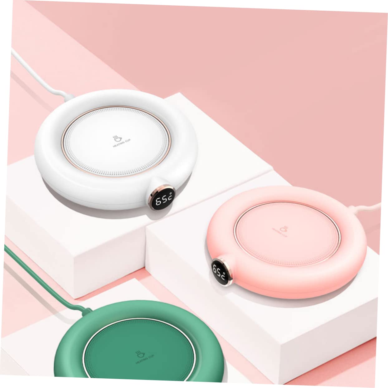 Posavasos Calentador de Tazas USB 5v 10w, Plástico Blanco | Niveles Múltiples 55℃-65℃-75℃, Apagado Temporizador 8h, Diseño Compacto para Casa y Oficina