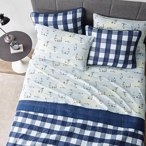 Image of Eddie Bauer - Twin Sheets, Cotton Flannel Bedding Set, Brushed For Extra Softness, Cozy Home Decor (Skating Penguin, Twin)