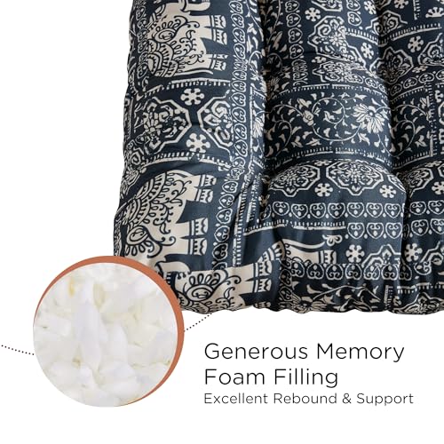 Codi Meditation Floor Pillow Set of 2, Large Pillows Seating for Adults and Teens, Bohemian Cushion for Fireplace Yoga Living Room Sitting, Memory Foam Added, 22x22 Inch Indigo Elephant - Image 3