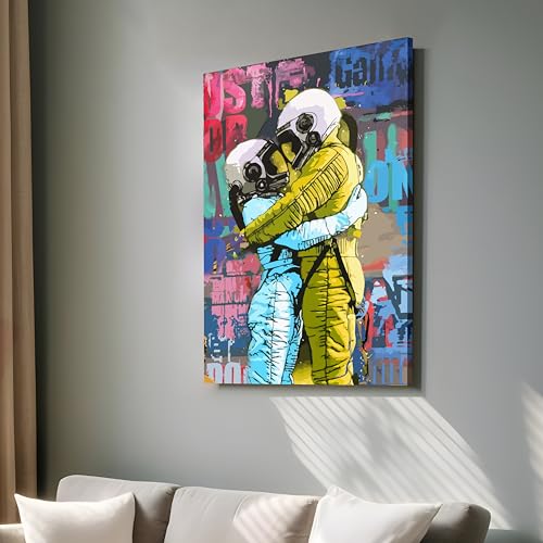Painting Mantra Stretched Canvas Painting Astronaut Couple in Lov...