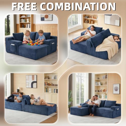 Image of Boneless Couch, Modular Sectional Couches for Living Room, U-Shaped Cloud Couch Sofa with Deep Seat, Fluffy Corduroy Upholstered Corner Sofa