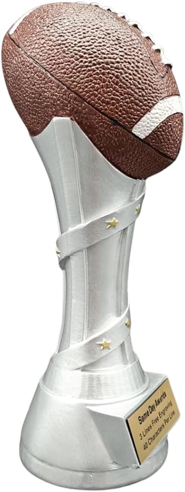 Victory Premium Football Trophy – Silver Design with Gold Star Accents and Free Custom Engraving – Recognition Award for Football Players Coaches Teams MVPs Tournaments and Championships