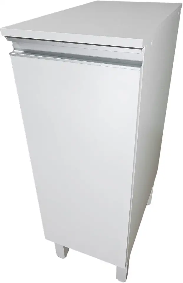 Balcão Multiuso Estreito para Cozinha e Lavanderia 30cm em MDF Branco com Tampo (Porta Esquerda)