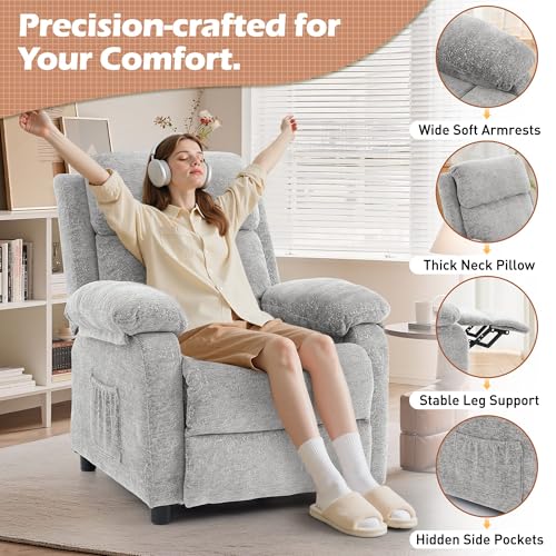 Image of Korser Recliner Chair, Living Room Chairs for Adults, Padded Deep Seat Reading Chair with Side Pockets, Small Recliners for Small Spaces, Lounge Chair for Living Room, Bedroom, and RV (Chenille)