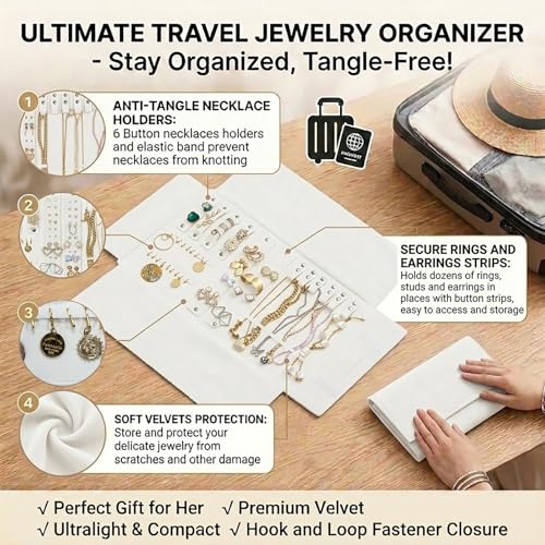 Image of UnionPlus Travel Jewelry Roll Organizer, Beige