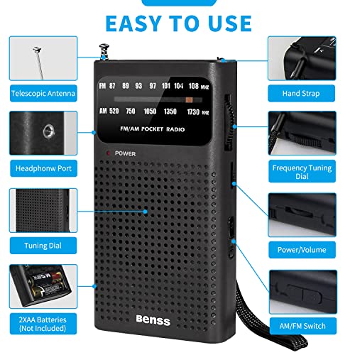 Tragbare Radio-Pocket AM FM Transistor Radio Batteriebetriebenes Radio mit Lautsprecher, Kopfhöreranschluss, großartiger… - Image 3