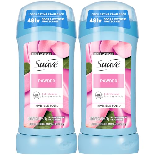 Image of Suave Antiperspirant Deodorant for Women, Powder 2-Pack - Anti-Staining Invisible Solid, Talc-Free, 2.6 Oz Ea