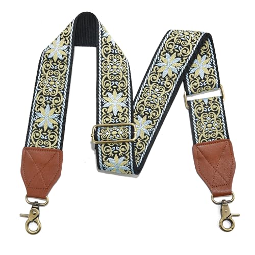 Image of LEMEDE Purse Strap,2 inch Leather End Shoulder Strap Adjustable Replacement,Retro Jacquard Multi-pattern Crossbody Bag Straps