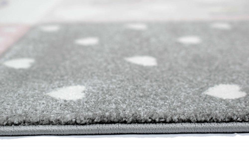 CARPETIA Tapis de Jeu Chambre Enfant Cœurs Arc-en-Ciel Pois en Rose crème Gris - très résistant & antisalissure Größe 120x170 cm