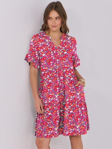 Image of ANRABESS Women's Summer Casual Dress, V-Neck Ruffle Sleeve Tiered Mini Dress, Soft Comfy Fabric with Pockets for All-Day Wear