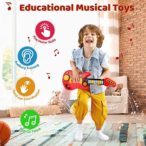 Kids Guitar 2 In 1 Musical Instruments for Kids Piano Toddler Toy Guitar with Strap Electric Guitar for Kids Music Toys for 3 4 5 Year Old Boys Girls Birthday Christmas Gifts (Red) 3 51tw4QIP8 L. AC