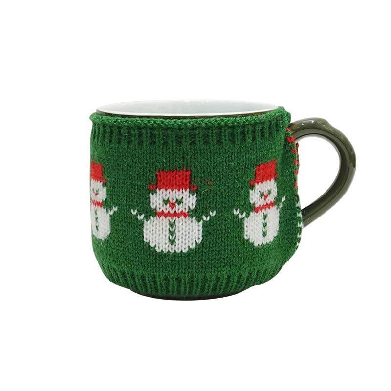 Cute Acrylic Knitting Mug Sleeve for London Pottery Farmhouse Mug, 8.5 fl oz (250 ml) Gift (Green-Snowman)