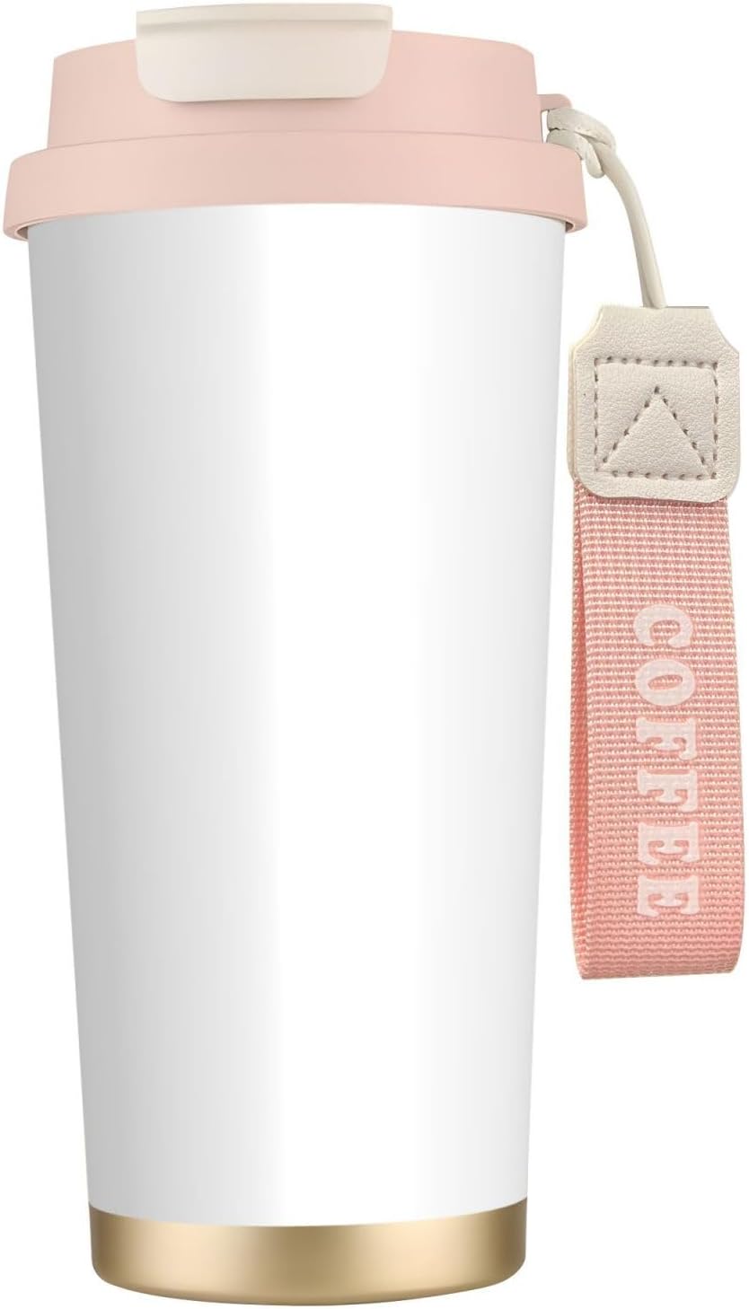 Unique Customized Coffee Mug - Insulated Stainless Steel Tumbler for Travel, Home & Office - 17 oz Natural white color Pink