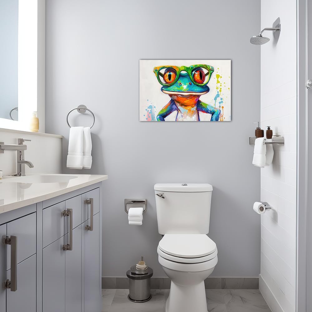 TIEHAOMAI Frog Canvas Wall Art Colorful Animals Paintings Abstract Frog Posters Animals Wearing Glasses Picture Prints for Living Room Decor（Animal-1,16x24inch (40x60cm)