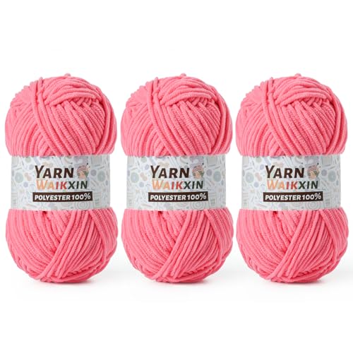 Image of 3 Pack Soft Chenille Yarn for Crocheting, Fluffy Chunky Crochet Yarn for Baby Blanket, (5.29oz /196.8yds) Fuzzy Velvet Yarn for Amigurumi&DIY Puzzle、Crafts、Scarf(3 Deep Pink)