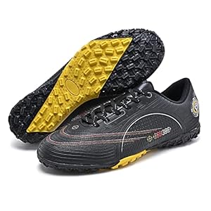 Jeugdvoetbalschoenen,Comfortabel Vetersluiting TF Antislip Turf Voetbalschoenen Kinderen,Buitenshuis Lichtgewicht Ademend Schoenplaatjes Mannen Voetbalschoenen,voor Training (Color : Black, Size : 3